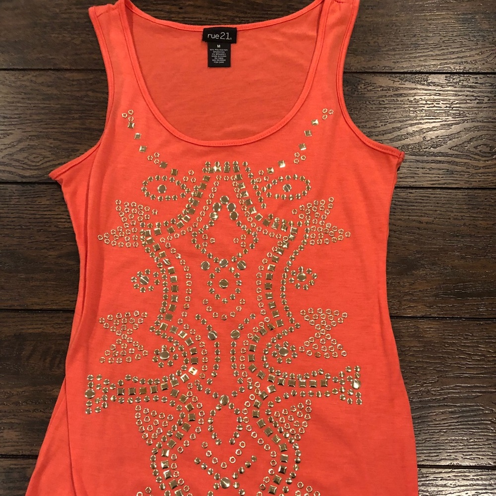 Orange with gold design tank top